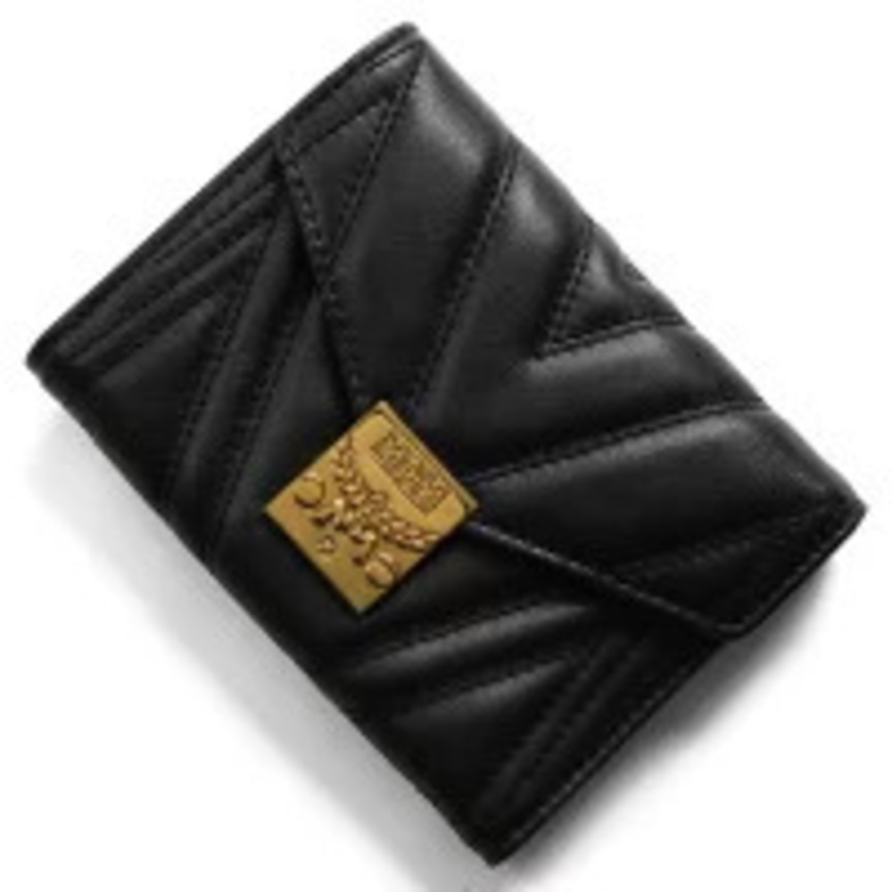 MCM Tri fold Wallet Patricia Quilted Black MYS